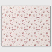 Papier Cadeau Étoiles de ruban rose fraise Coeurs (Plat)