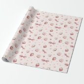 Papier Cadeau Étoiles de ruban rose fraise Coeurs (Déroulé)