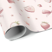 Papier Cadeau Étoiles de ruban rose fraise Coeurs (Coin rond)