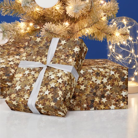 Papier Cadeau Étoiles d'étincelles d'or (Vacances)