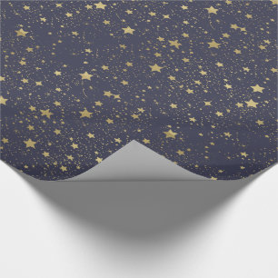 Papier Cadeau Étoiles dispersées de bleu marine d'or