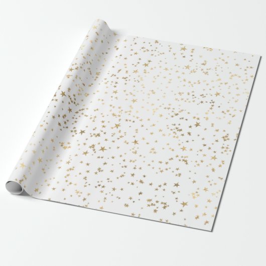 Papier Cadeau Étoiles d'or blanches (Déroulé)