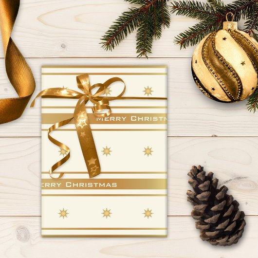 Papier Cadeau Étoiles d'or classique et rayures Noël