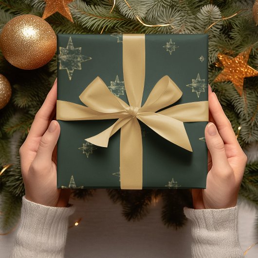 Papier Cadeau Étoiles d'or | Deep Green | Cadeaux de Noël