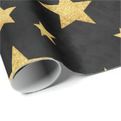 Papier Cadeau étoiles d'or en noir par Natasha Us (Coin rond)