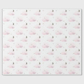 Papier Cadeau Etoiles d'or, lune et nuages roses fluides (Plat)