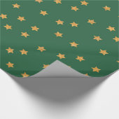 Papier Cadeau Étoiles D'Or Sur Vert (Coin)