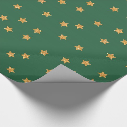 Papier Cadeau Étoiles D'Or Sur Vert (Coin)