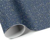 Papier Cadeau Étoiles dorées bleu profond (Coin rond)