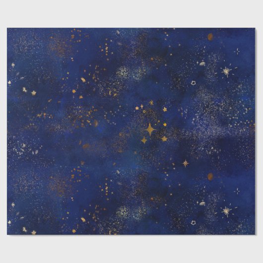 Papier Cadeau Étoiles dorées et navires (Plat)