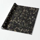 Papier Cadeau Étoiles dorées et points sur fond noir (Déroulé)