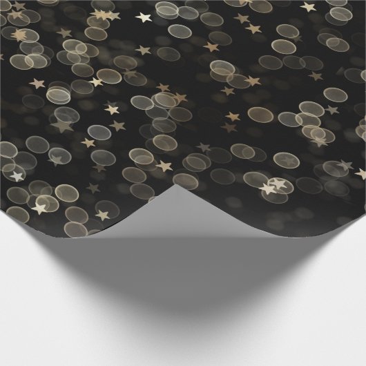 Papier Cadeau Étoiles dorées et points sur fond noir (Coin)