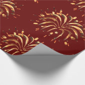 Papier Cadeau Étoiles dorées feux d'artifice Rouge festif Noël (Coin)