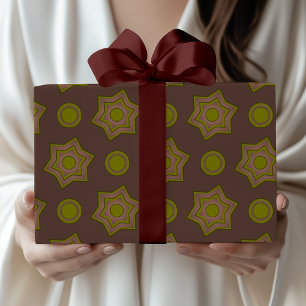 Papier Cadeau Étoiles et cercles marron et vert