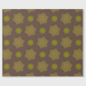 Papier Cadeau Étoiles et cercles marron et vert (Plat)