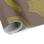 Papier Cadeau Étoiles et cercles marron et vert (Coin rond)