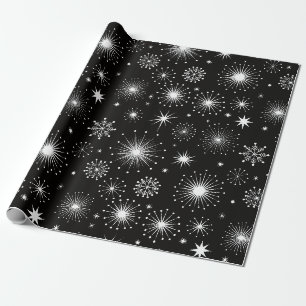 Papier Cadeau Étoiles et flocons de neige de Noël rétro vintage