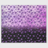Papier Cadeau Étoiles Et Lune Noir Plum Violet Ombre Sparkly (Plat)