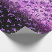 Papier Cadeau Étoiles Et Lune Noir Plum Violet Ombre Sparkly (Coin)