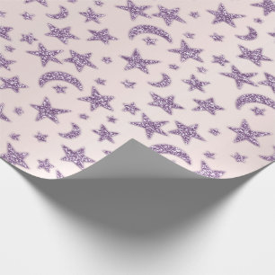 Papier Cadeau Étoiles Et Lune Pink Baby Girl Sparkly Lavender
