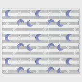 Papier Cadeau Étoiles et lunes Gris et Bleu (Plat)