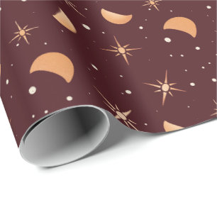 Papier Cadeau Étoiles et lunes magiques Vin rouge sophistiqué