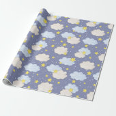 Papier Cadeau Étoiles et nuages célestes bleus (Déroulé)