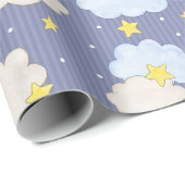 Papier Cadeau Étoiles et nuages célestes bleus (Coin rond)
