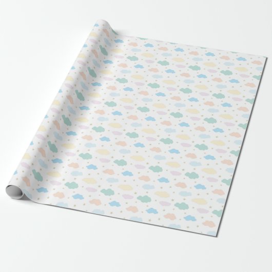 Papier Cadeau Étoiles et nuages Pastel (Déroulé)