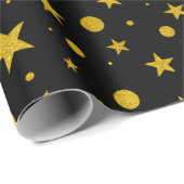 Papier Cadeau Étoiles et points de Parties scintillant d'or (Coin rond)