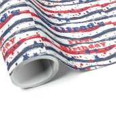 Papier Cadeau Étoiles et rayures 4 juillet Rouge Blanc Bleu Bleu (Coin rond)