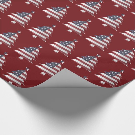 Papier Cadeau Étoiles et rayures Snowy Christmas Tree Patriotiqu (Coin)