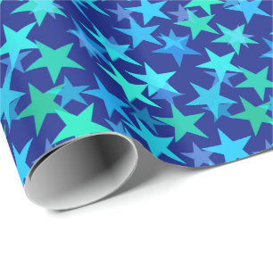 Papier Cadeau Etoiles géométriques modernes, bleu Cobalt et turq
