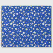 Papier Cadeau Étoiles Gris Gris Argent Étincelle Lune Bleu Indig (Plat)