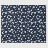 Papier Cadeau Étoiles gris gris brillant argenté Lune Sky Blue N (Plat)