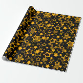 Papier Cadeau Étoiles Jaune Doré Conception Pailletée (Déroulé)
