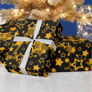 Papier Cadeau Étoiles Jaune Doré Conception Pailletée