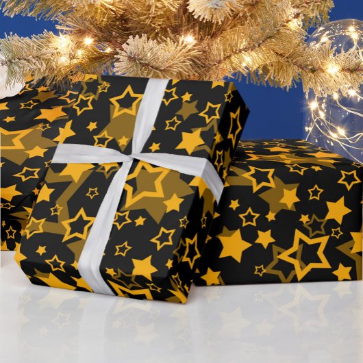 Papier Cadeau Étoiles Jaune Doré Conception Pailletée