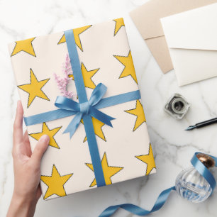 Papier Cadeau Étoiles Jaunes Fantaisistes
