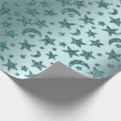 Papier Cadeau Etoiles Lune Turquoise étincelante Parties scintil (Coin)