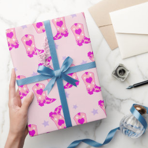 Papier Cadeau Étoiles modernes Lilac Pink Cowgirl Western Boots