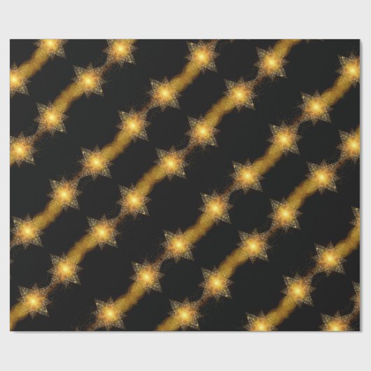 Papier Cadeau Étoiles Motif Black et Gold Star Lumières Élégant (Plat)