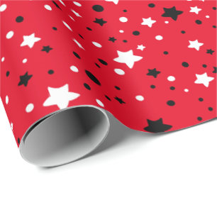 Papier Cadeau étoiles noires et blanches en rouge