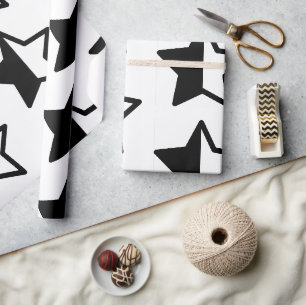 Papier Cadeau Étoiles noires et blanches modernes