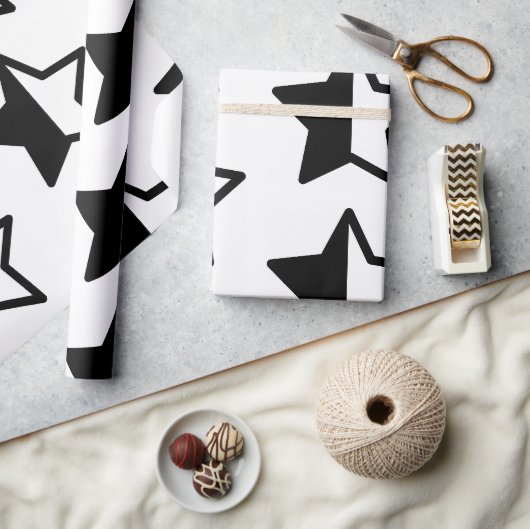 Papier Cadeau Étoiles noires et blanches modernes (Artisanat)