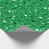 Papier Cadeau étoiles noires et blanches sur vert (Coin)