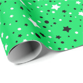 Papier Cadeau Étoiles noires et blanches sur vert néon (Coin rond)