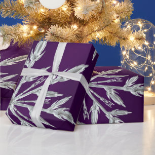 Papier Cadeau Étoiles pourpres de Noël avec le cristal de glac