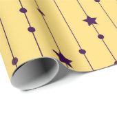 Papier Cadeau Étoiles pourpres Jaune Pop Art Holiday (Coin rond)