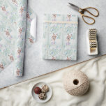 Papier Cadeau Étoiles Retro Vintage Christmas Deer White Antlers<br><div class="desc">Joli papier d'emballage vintage de Noël avec un adorable renne,  ses bois décorés d'ornements,  étoiles bleues,  perles à cordes, </div>